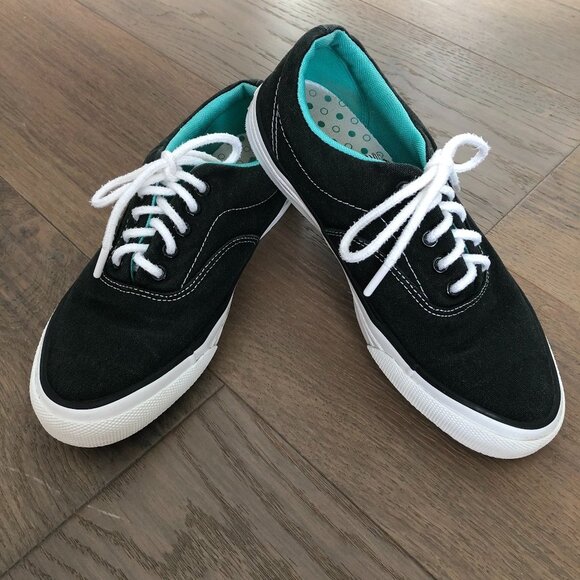 Converse Casual Low Cut Lace Up Canvas Sneakers Black Turquoise White Sz 9.5W/8M - Picture 1 of 10